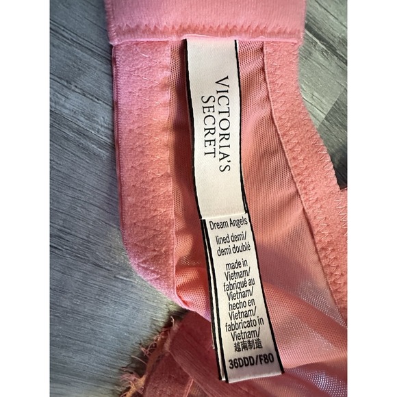 Victoria's Secret 36DDD Dream Angels Cross Dye Lace Lined Demi Bra Cocktail Pink - Picture 10 of 13